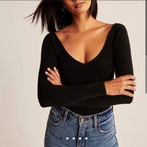 Abercrombie & Fitch Black Ribbed V-Neck Sweater Bodysuit
